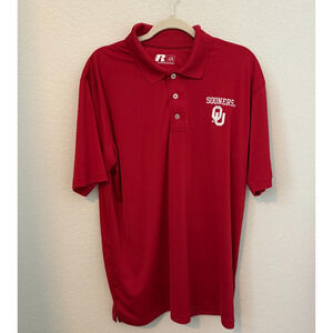 Oklahoma University OU Sooners Russell Red Short Sleeve Polo Shirt Mens Large
